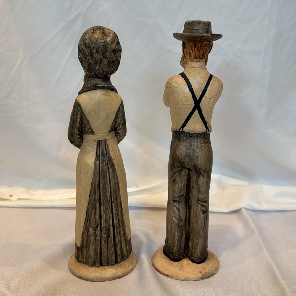 Vintage Hand Painted Ceramic Amish Man & Woman Figurines 11” Tall - Picture 2 of 7